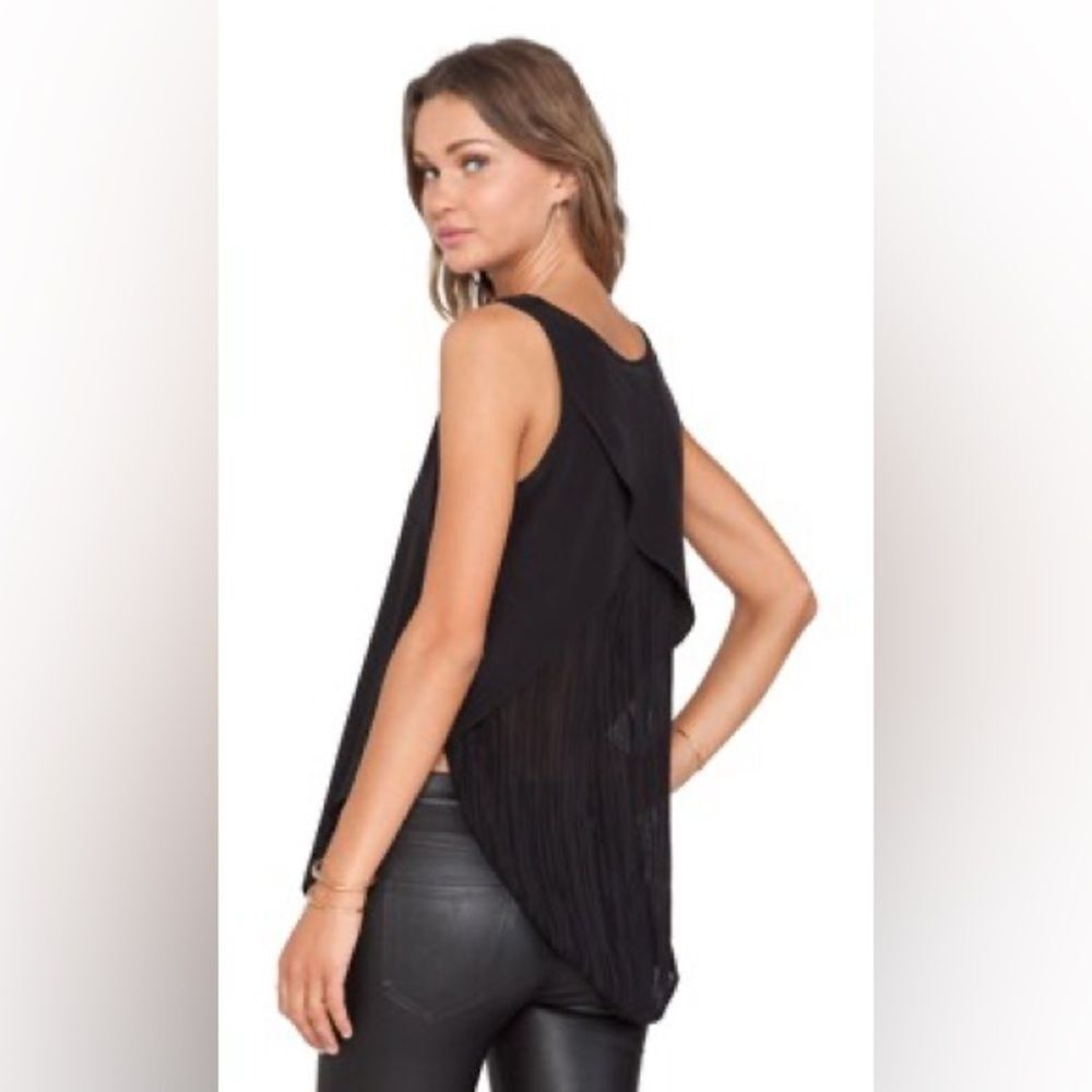 DEREK LAM 10 CROSBY Silk V-Neck Tank Top w Pleated Sheer Back Black Size 4